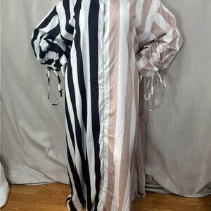 Striped Black and Pink Button-Up Dress